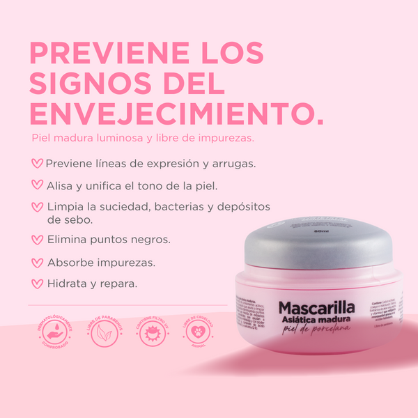 Mascarilla asiática piel de porcelana (pieles maduras) + Aplicador para mascarilla